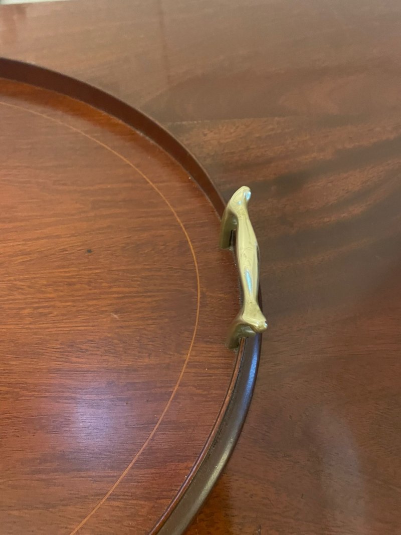 Antique Edwardian Quality Mahogany Inlaid Oval Tea Tray - Image 8